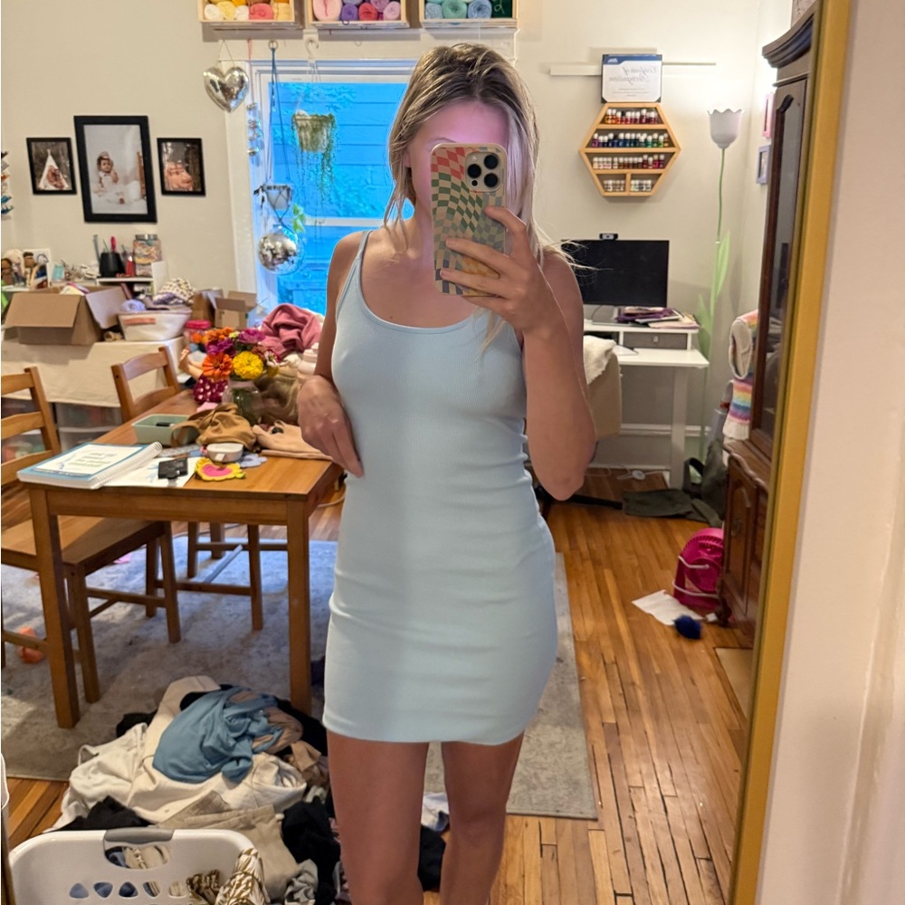 Chic Light Blue Sleeveless Mini Dress
